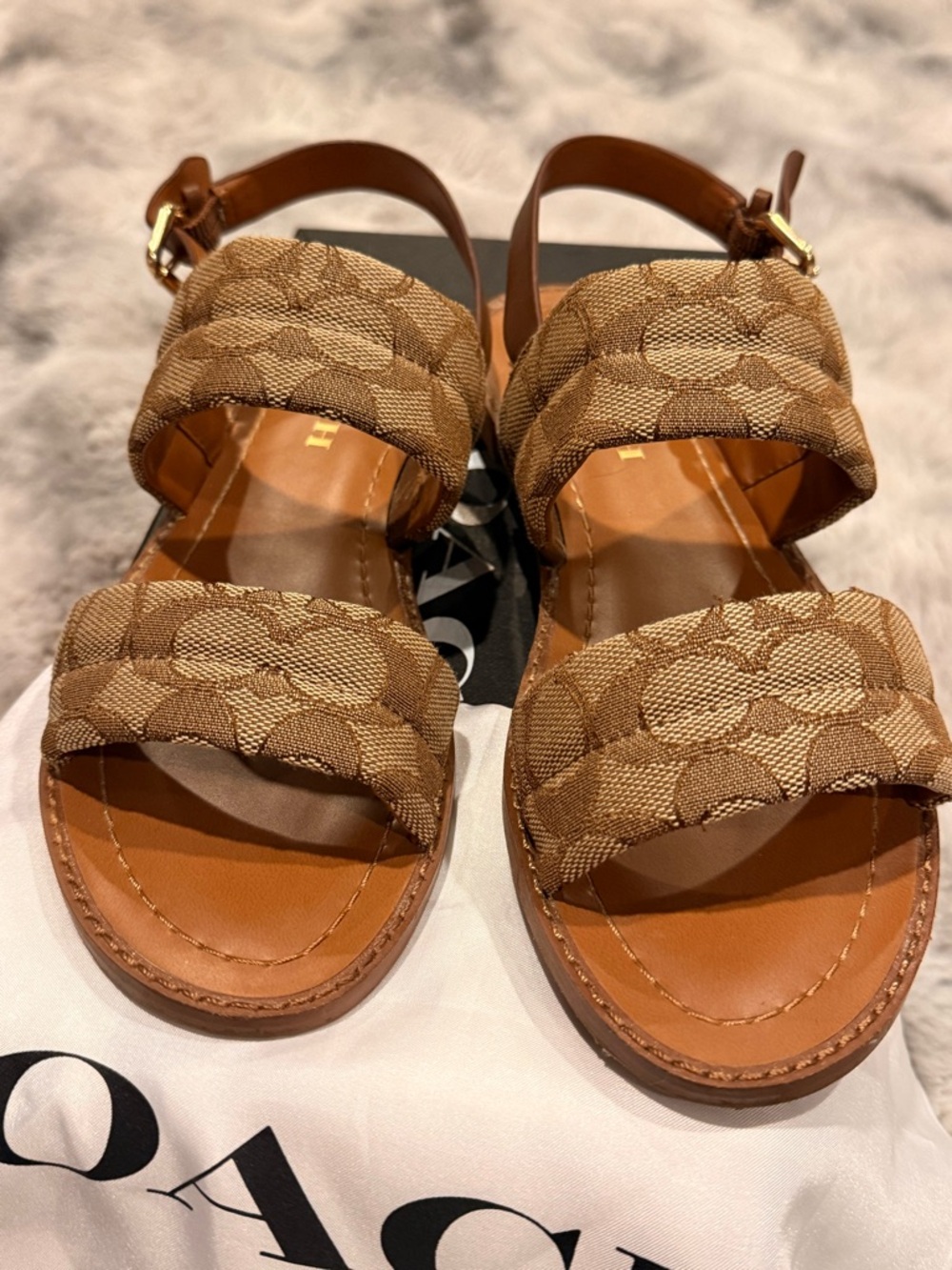 Coach Brown Signature Canvas Double-Strap Slingback Sandals - Picture 2 of 6